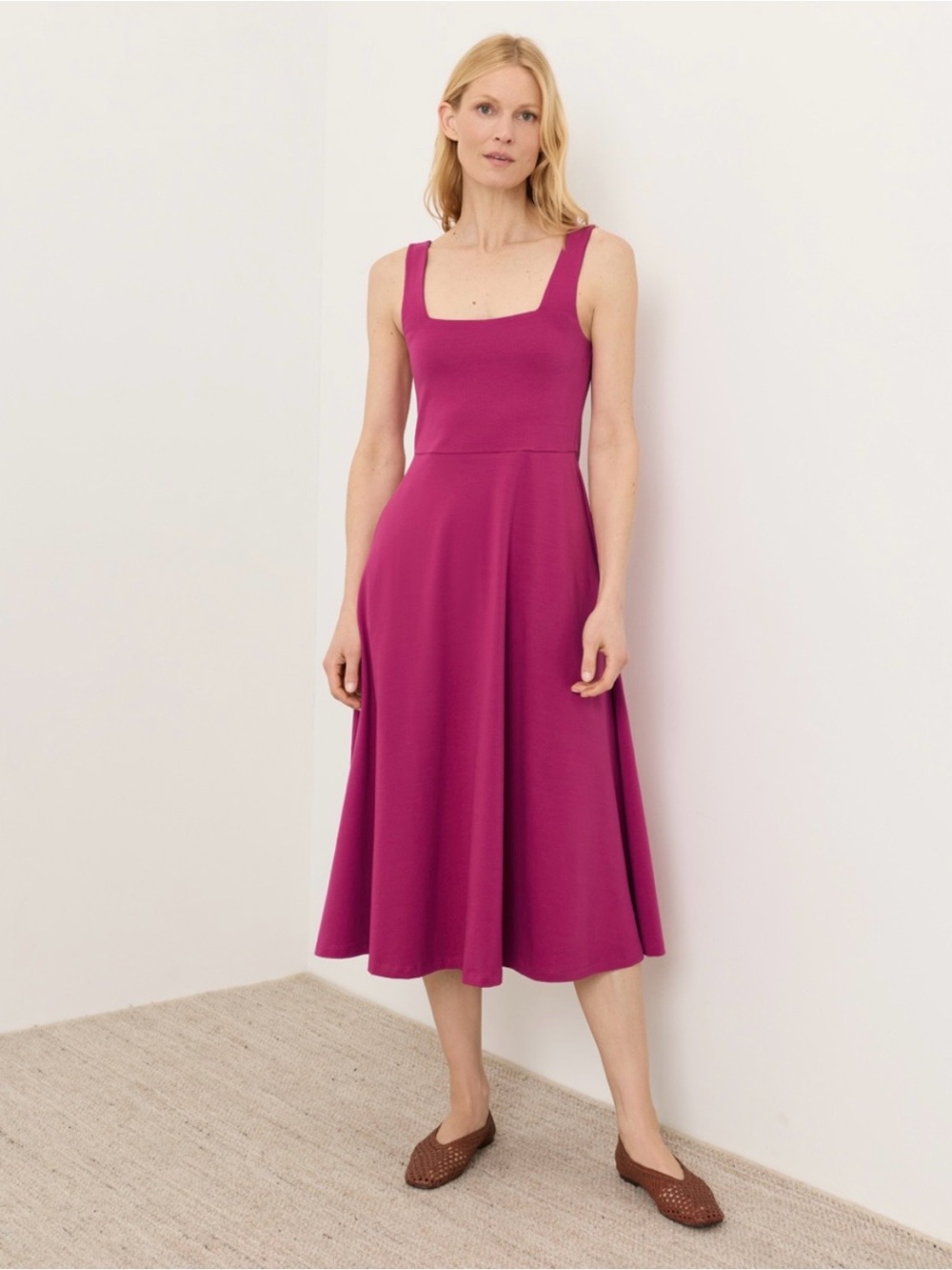 BEAUTIFUL PACT ORGANIC COTTON Fit & Flare Square Neck Dress for PETITE WOMAN